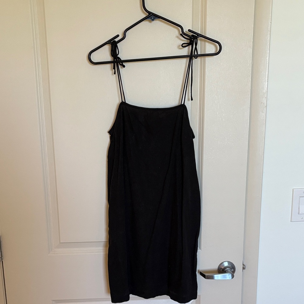 Black Spaghetti Strap Linen Dress